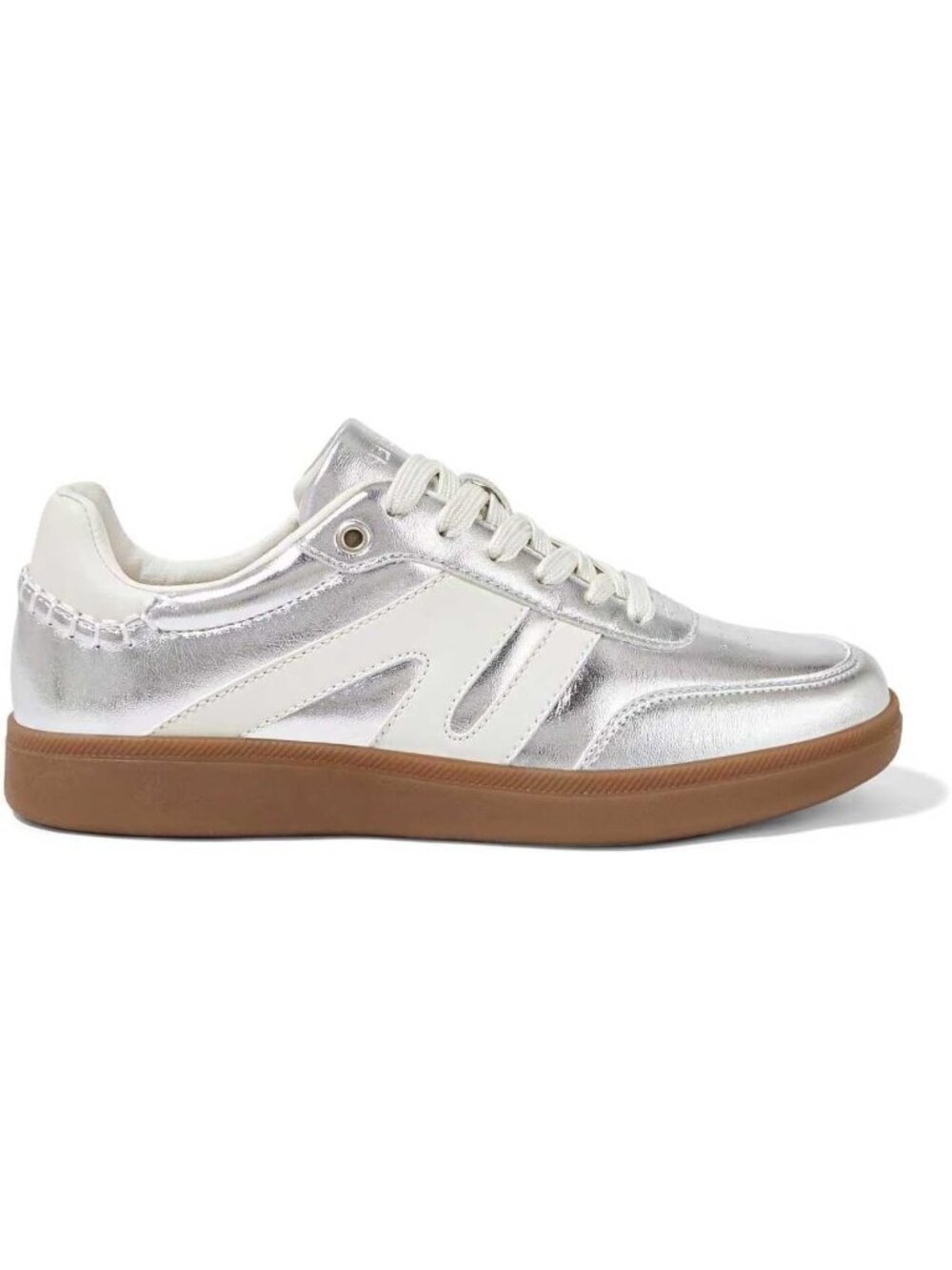 Women Silver Leather Retro Gum Sole Leather Sneakers Anti Slip Walking Shoes